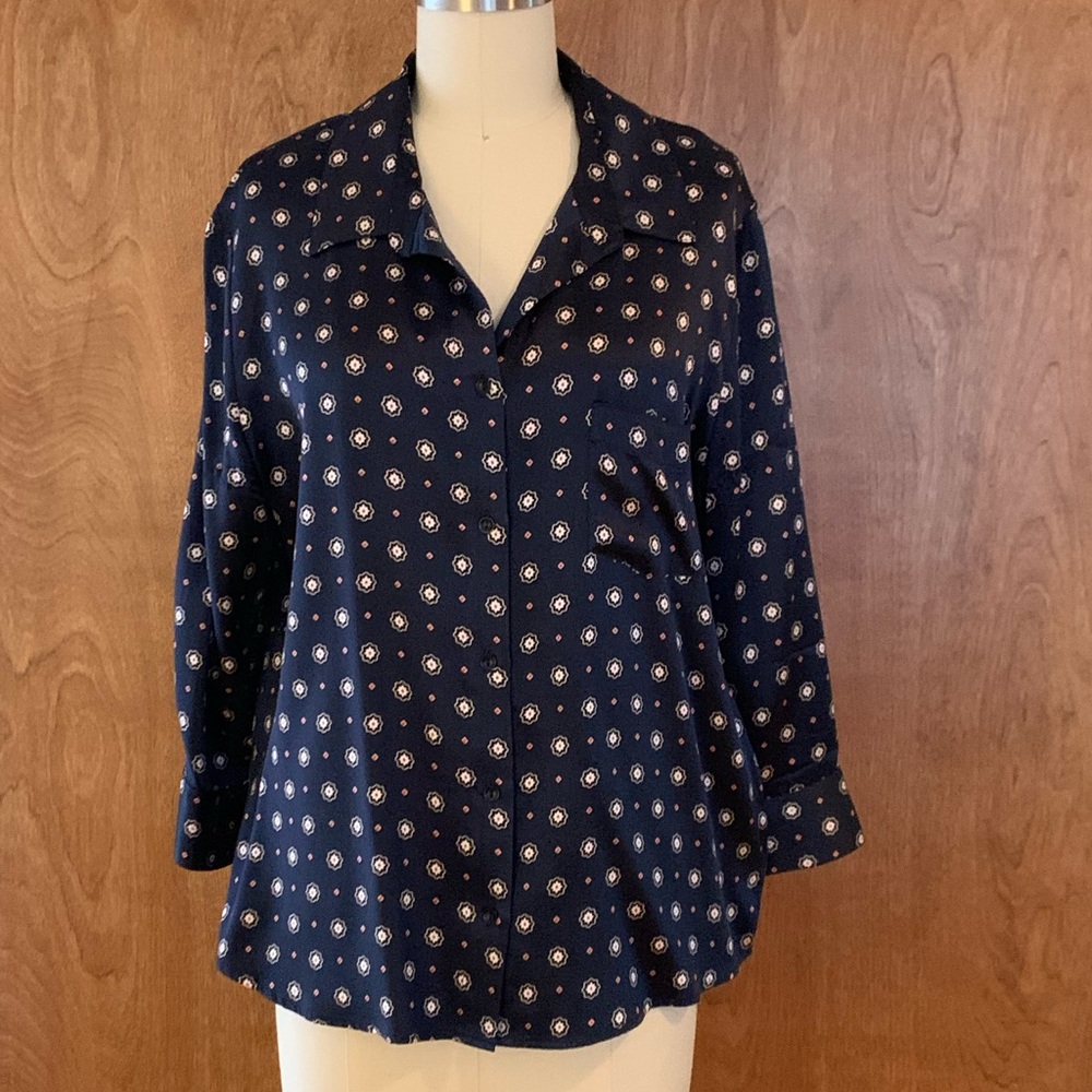 Anine Bing Navy Silk Patterned Blouse